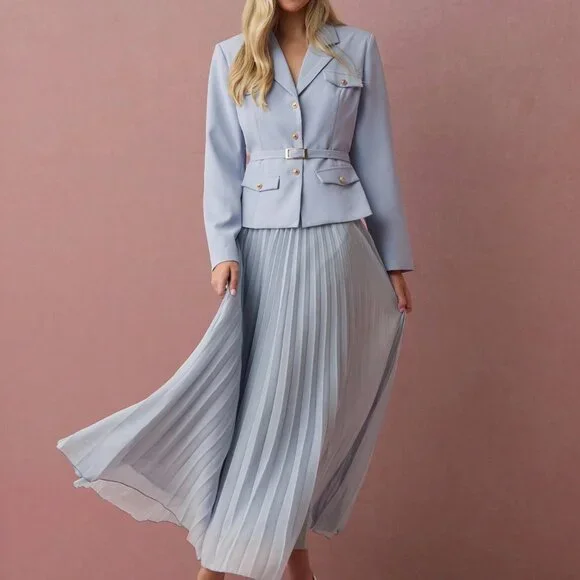 Blue Elegant Women's Blazer and Skirt Suit Set